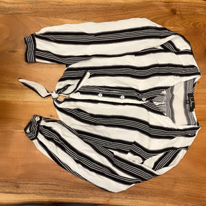 Lulu's Black & White Stripe Crop Tie Button Down